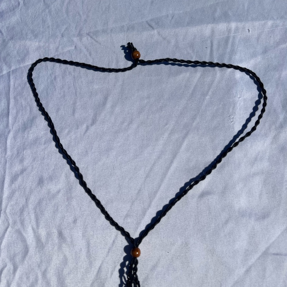 Black String Crystal Net Holder Necklace with Brown Bead Accents